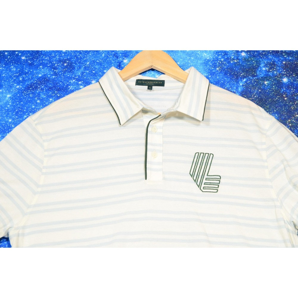 Extracurricular Spanish‎ Hills Club Polo Shirt Mens Large White Striped LIV Golf - Picture 2 of 8